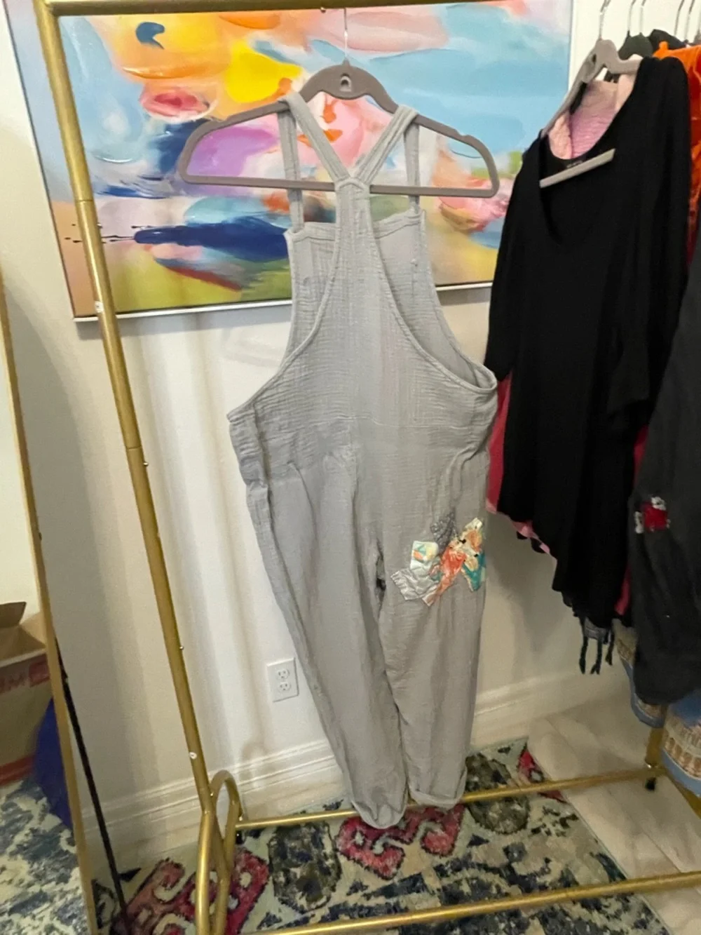 aerie Gray Ribbed Crossback Overalls size small boho lightweight - Picture 3 of 7